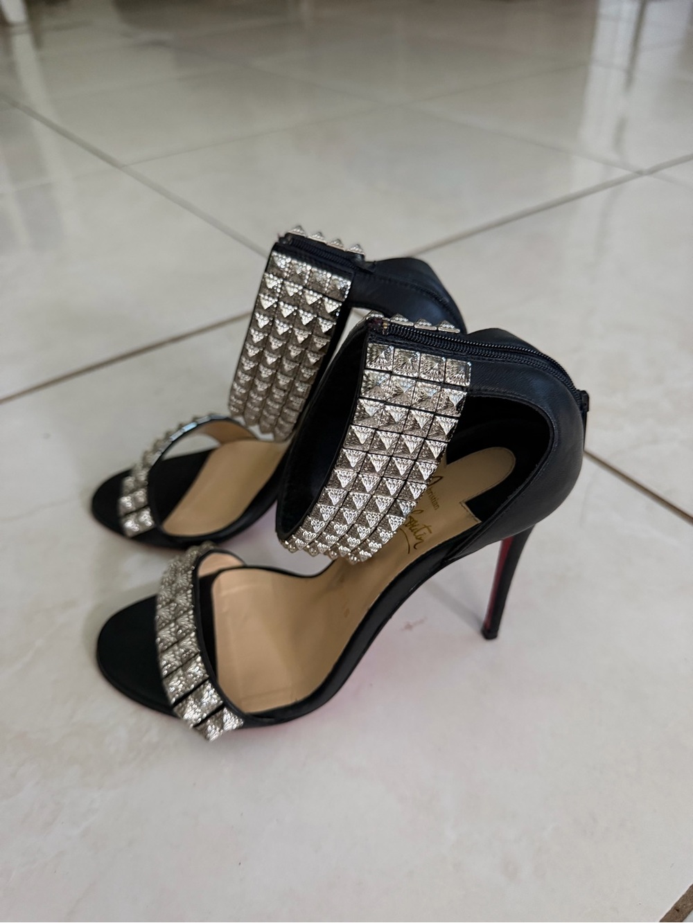Christian Louboutin Black Crystal-Studded Ankle-Cuff Sandals
